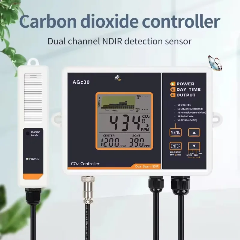 듀얼 채널 AGC30 CO2 컨트롤러, 온실 수경재배용 NDIR 센서가 장착된 자동 CO2 농도 조절기