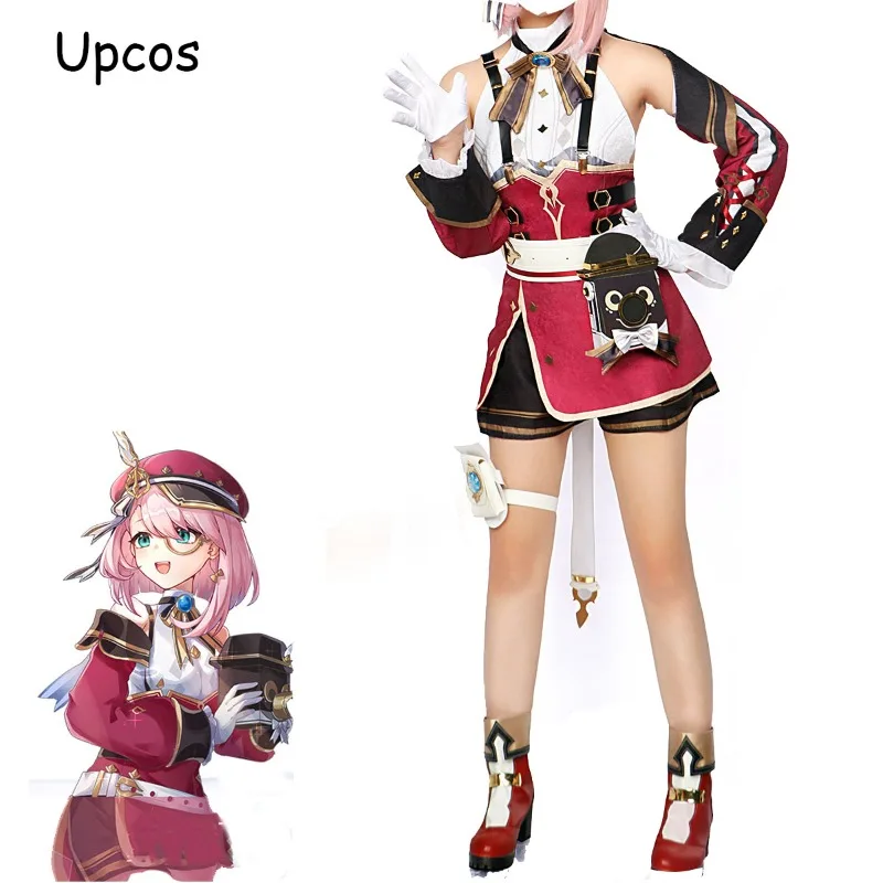

New Charlotte Cosplay Costume Pink Wig Genshin Impact Fontaine Uniform Clothing Girl Women Anime Halloween Cosplay Hat Clothes