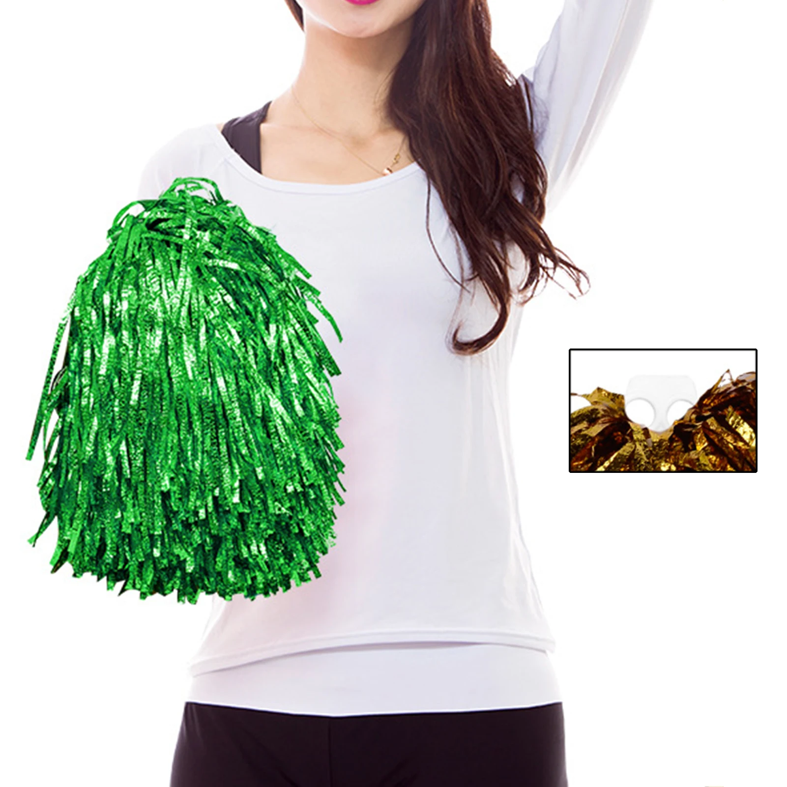 

2Pcs Metallic Cheerleading Pom Poms with Ring/Handle Cheerleader Pompom Foil Cheer Pom Poms for Kids Adults Sports Dance