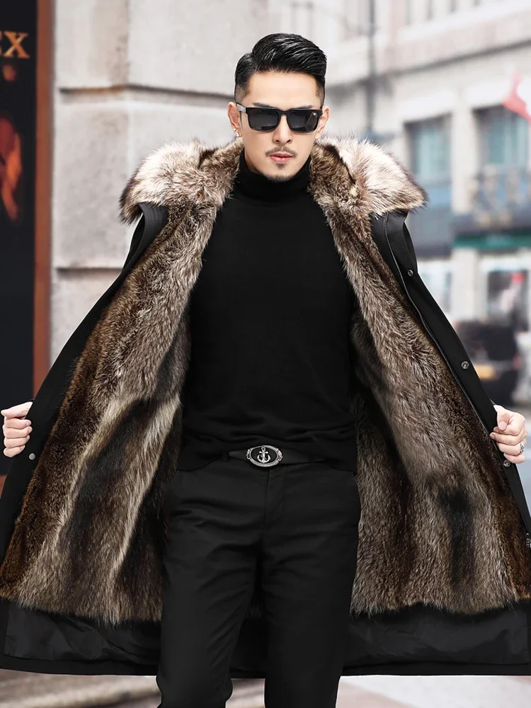 

Jacket Coat Men's Thick Warm Parka Mink Liner Mid-Length Integrated Imitation Fur Detachable Liner Winter Loose Casual Fashion