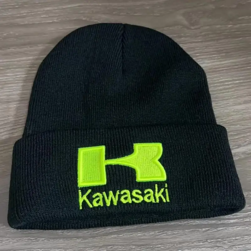 New Men's and Women's Autumn and Winter Fashion Embroidered Kawasaki Hat Moto GP Hat for Kawasaki Badge Winter Warm Knitted Cap 5