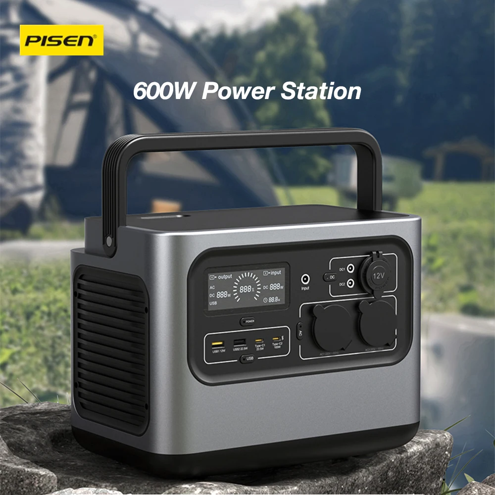 Pisen 220V AC 600W(Peak 1200W) Portable Power Station 540WH Solar Generator 168000mAh/3.74V DC Outdoor Emergency Camping Supply