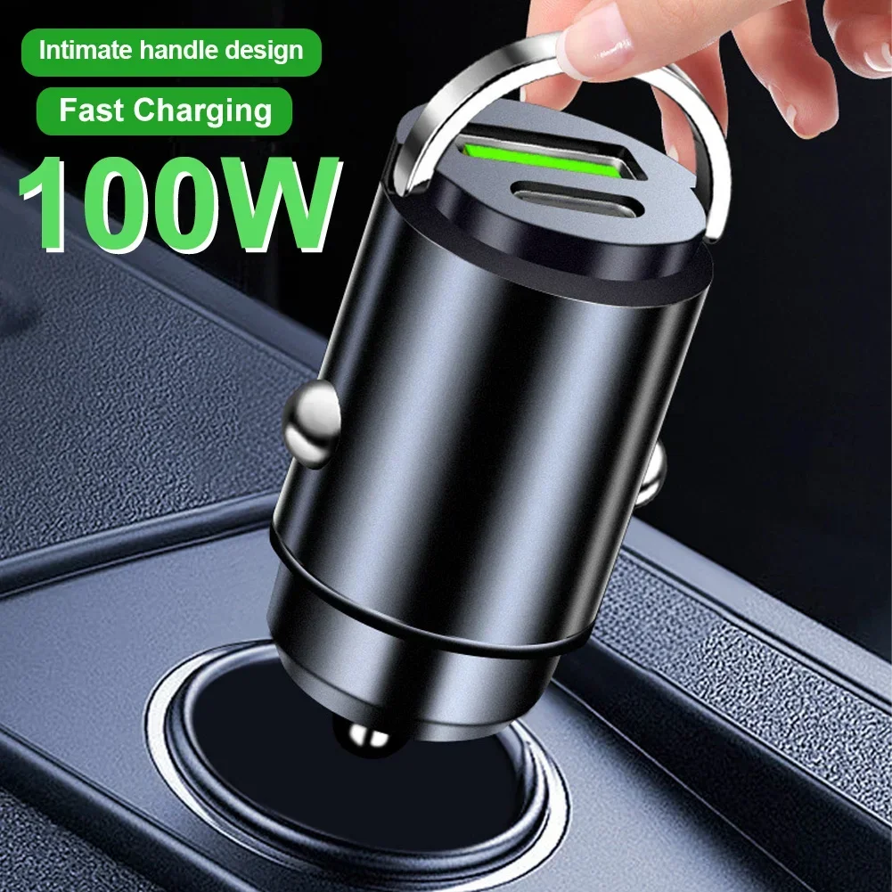 Compact 100W Dual USB Fast Car Charger with Type C Port