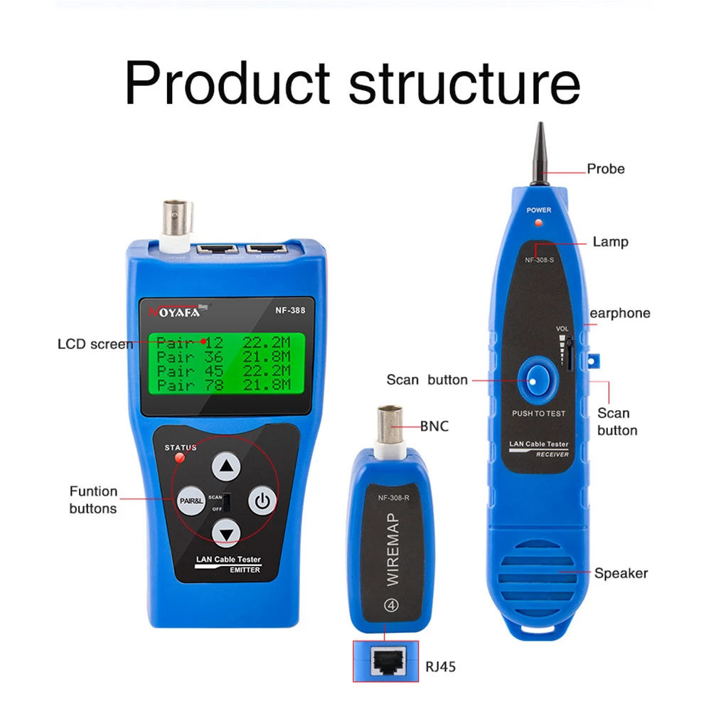 Noyafa Nf388 Multiuso Rede Lan Telefone Cabo Tester Jaques de Teste de Extremidade Distante Caça 5e 6e Fio Rastreador Medida Comprimento do Cabo - Imagem 5