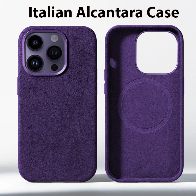 

Italian Alcantara Case for iPhone 14 Pro Max Luxury Business Leather Phone Back Cover for iPhone 14 Pro With Magnets For MagSafe