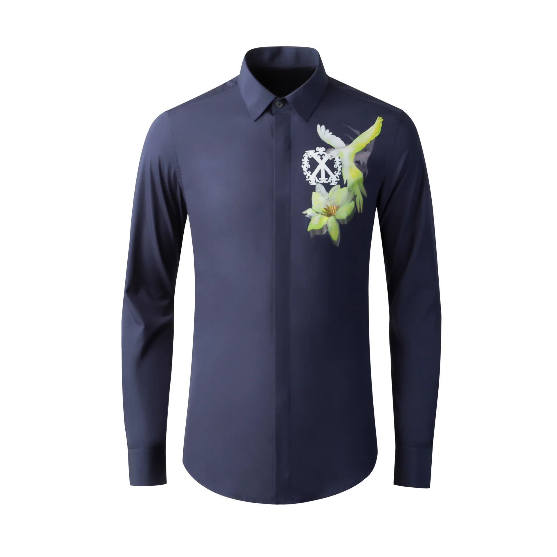 

High Quality Luxury Jewelry Mens Shirts Long Sleeve Fashion Loose Casual Silk Print Plus Size Soft Shirt Male Good Quality