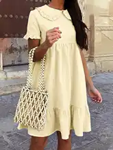 

Celmia 2022 Fashion Doll Dress Women Peter Pan Collar Sweet Vestido Short Sleeve A-line Holiday Mini Dress Casual Loose Sundress