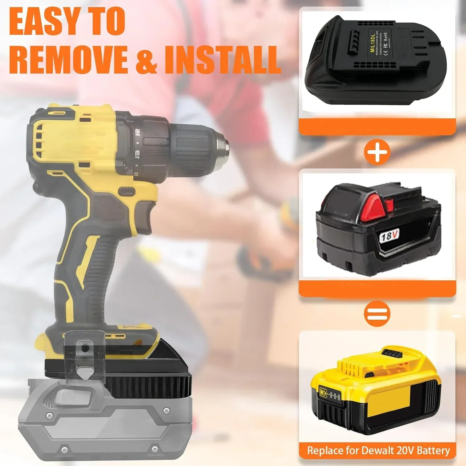 밀워키 18V 리튬 이온 배터리 용 배터리 어댑터 변환기 Dewalt 18V 20V 리튬 이온 배터리 전동 공구 드릴 MIL18DL 용으로 변환