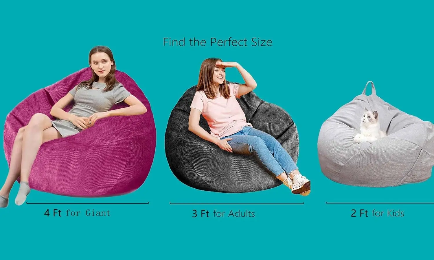 Chair 3Ft Premium Corduroy Ultra Soft Medium Bean Bag Sofa with Memory Foam for Adults Plush Lazy Sofa