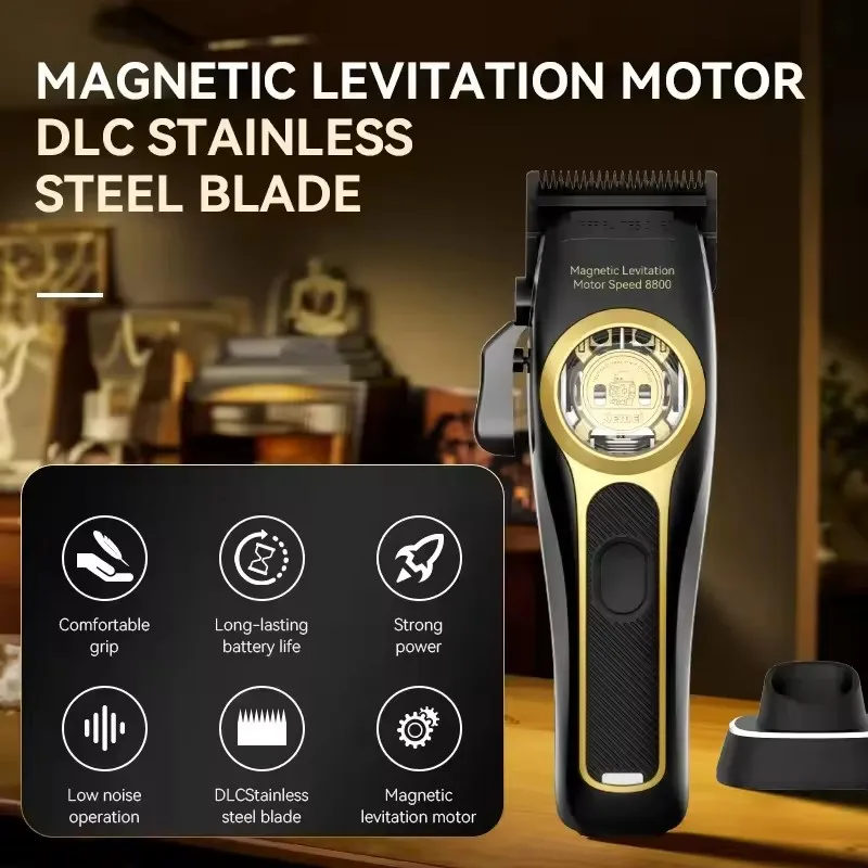 Máquina de cortar cabelo profissional Kemei KM-2373 com motor de levitação magnética, 8800 rpm e base de carregamento._voghion.com