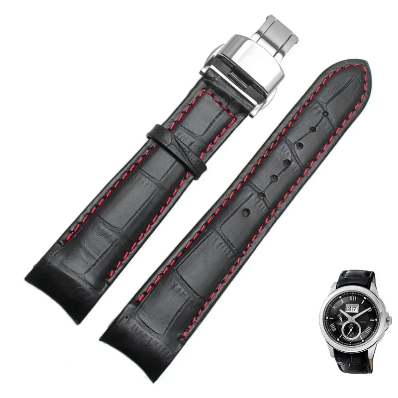 Luxurious Genuine Leather Watch Strap with Curved End - Multiple Sizes Available