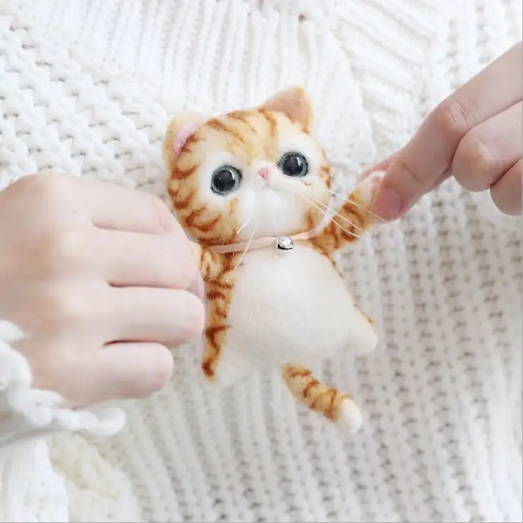 Animal cat brooch wool needlepoint kit wool felt needle felting keychain craft needlecraft DIY handmade