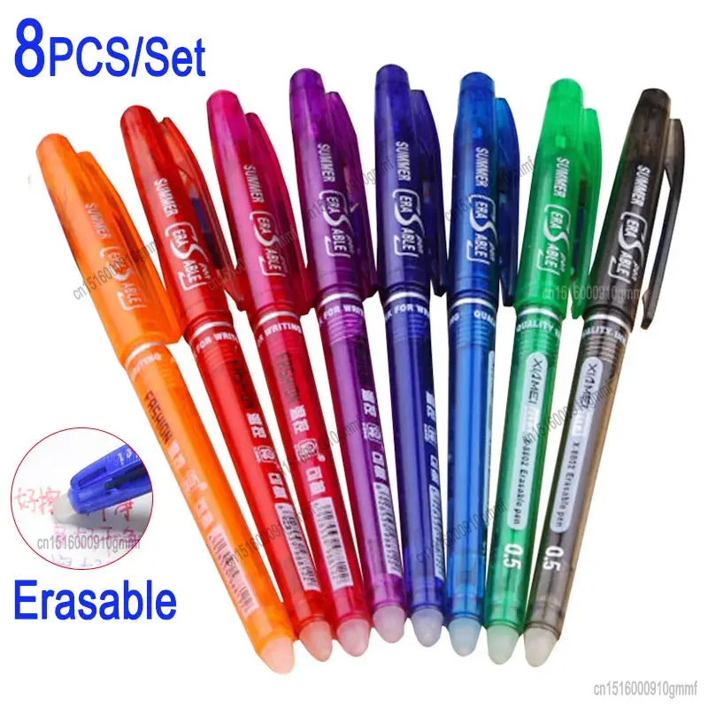 0.7mm 0.5mm Bullet Tip Erasable Gel Pen Set Refill Rods Blue Black Color Ink Cartridge Office School Writing Drawing Stationery