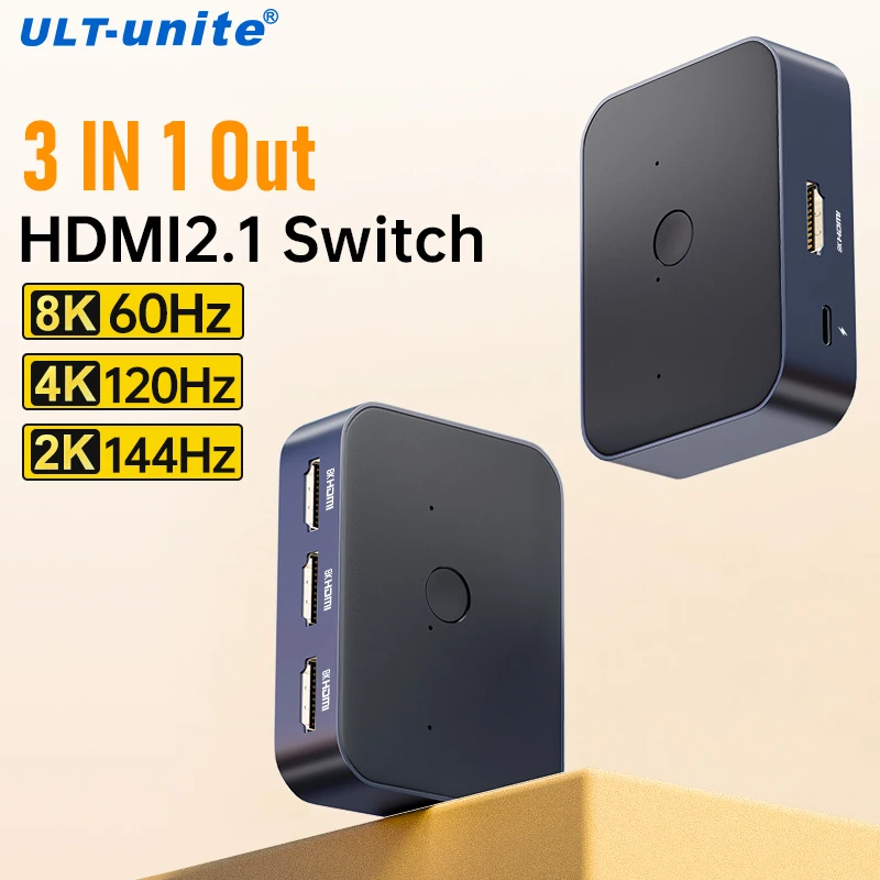 Switch Box Hdmi Uhd 8K60Hz 2.1 3 In 1 Uscita 4K120Hz Uhd Hdmi Switch Box Compatibile Con Ps5 Xbox Roku Apple Tv Fire Stick