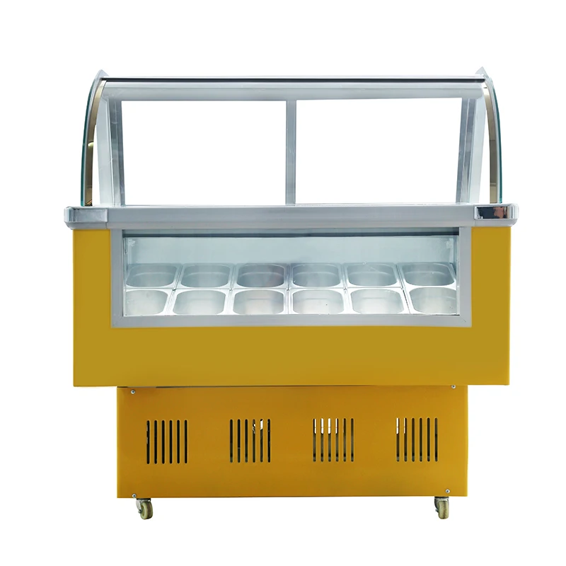 Hard ice cream with 12 tanks  glass bakery display cabinet with free shipping by sea