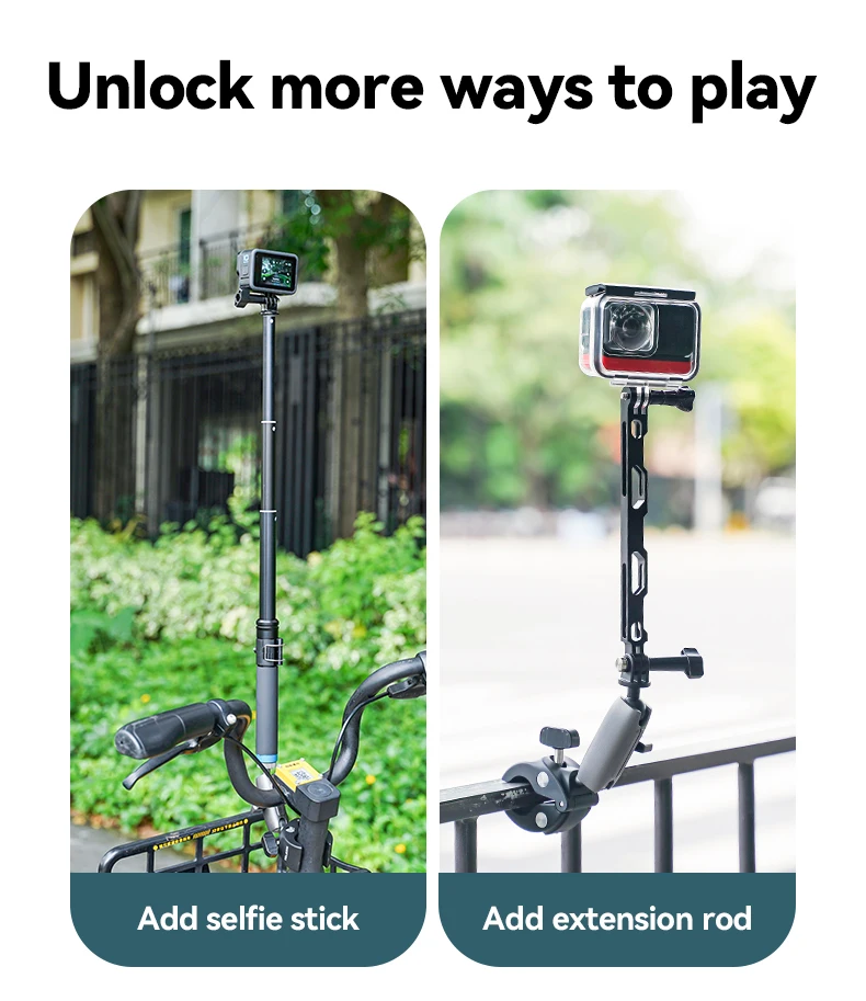 TELESIN Motorcycle Bicycle Rail Mount Clamp with 360 degree Ball Mount Clip For