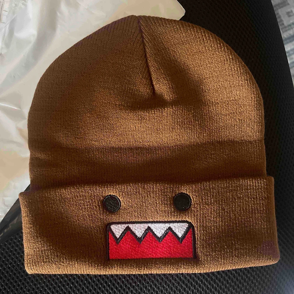Domo Kun Cartoon Embroidered Knitted Hat Autumn Winter Outdoor Warm Windproof Hip Hop Casual Trendy Style for Men Women