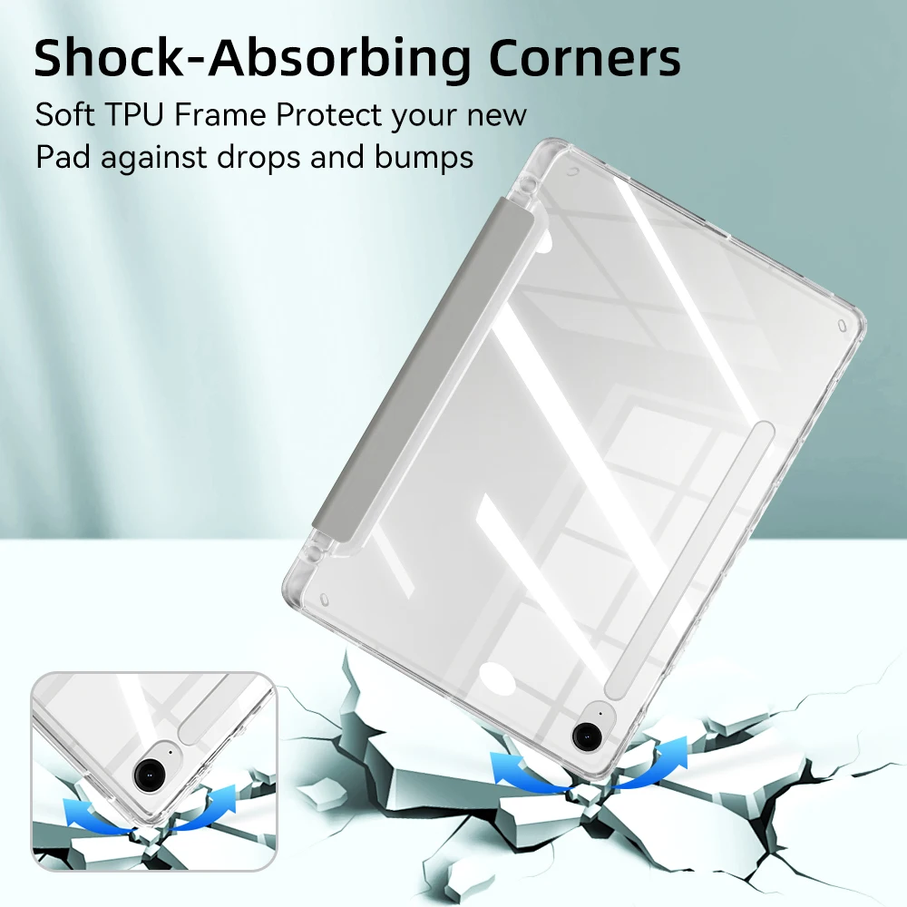 Enhanced Clear Acrylic Tablet Case with Magnetic Stand and Pencil Slot, Multiple Viewing Angles, 11-inch