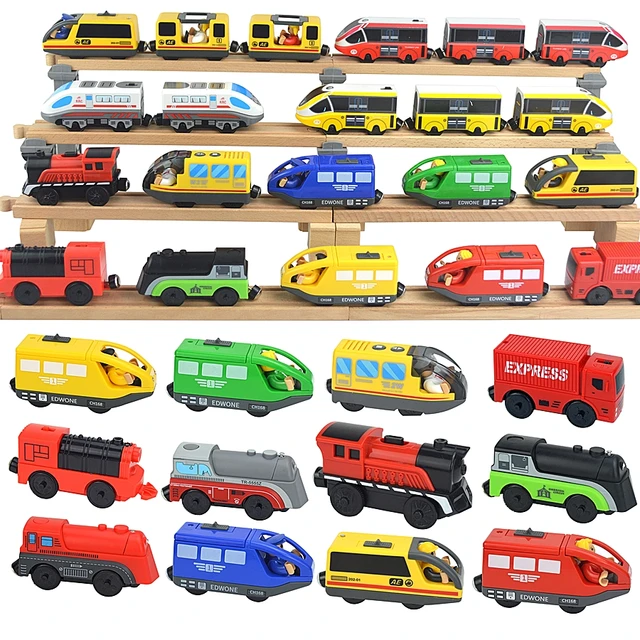 Electric Train Set Locomotive Magnetic Car Diecast Slot Fit All Brand Biro Wooden Train Track Railway For Kids Educational toys 4