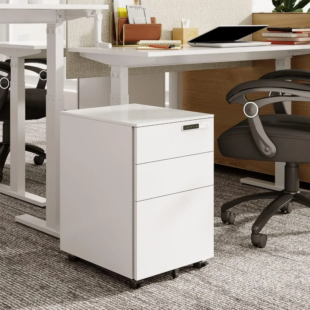 

3-Drawer Mobile File Cabinet With Smart Lock Filing Cabinets Pre-Assembled Steel Pedestal Under Desk Office Gadgets White