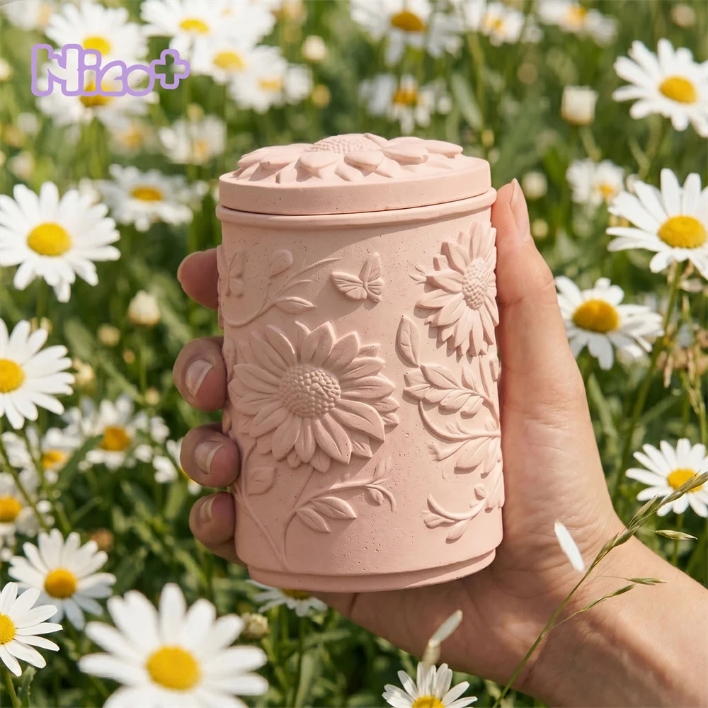 보우안 니콜 플라워 캔들 용기 석고 몰드 재사용 가능한 캔들 리필 몰드 DIY 캔들 용기 몰드 (콘크리트 및 시멘트용)