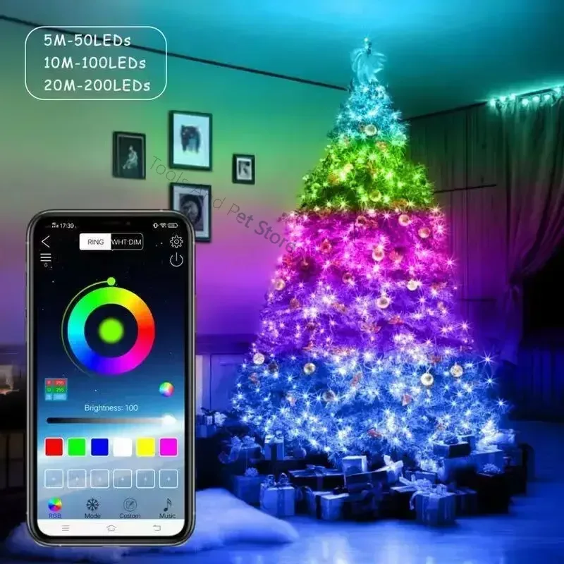 

10M/20M USB Christmas Tree LED String Lights with Smart Bluetooth App Remote Control Christmas Home Decor Fairy Lights Garland