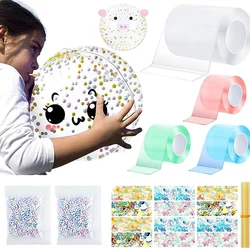 Color Nano Tape Bubble Kit Double Sided Blowing Tape Toy Kit with Glitter and Balloon Inflator, Double Sided Super Elastic Bubbl
