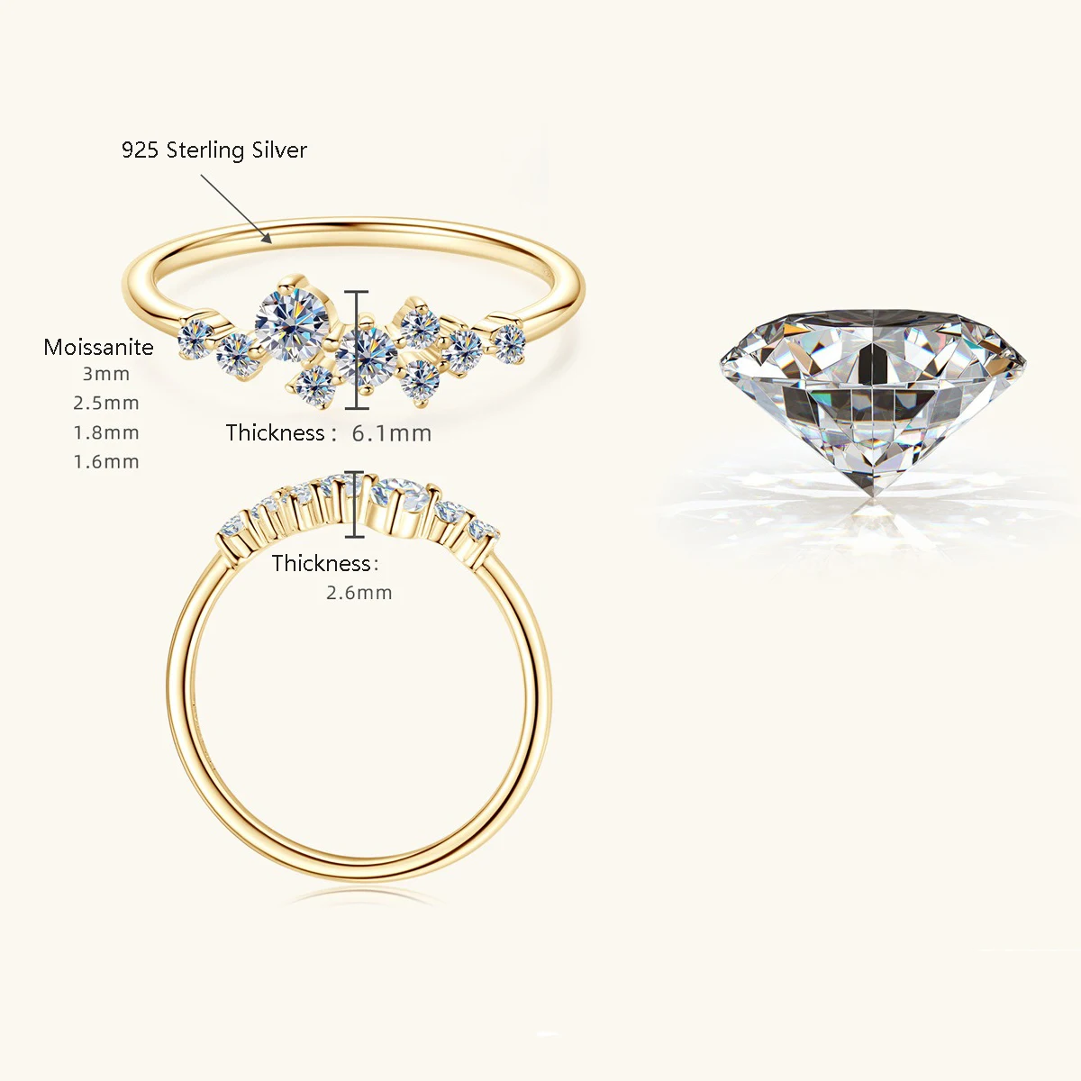 Nabest Fine Jewelry Gold Plated 925 Sterling Silver VVS Moissanite Ring Women Flower Engagement Promise Ladies Moissanite Ring 5