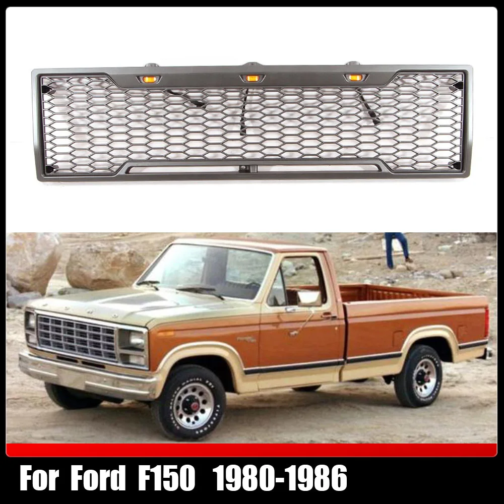 

For Ford F150 1980-1986 Auto Accessories Modified Front Hood Bumper Grille Conversion With LED Grille Raptor Style Racing Grills