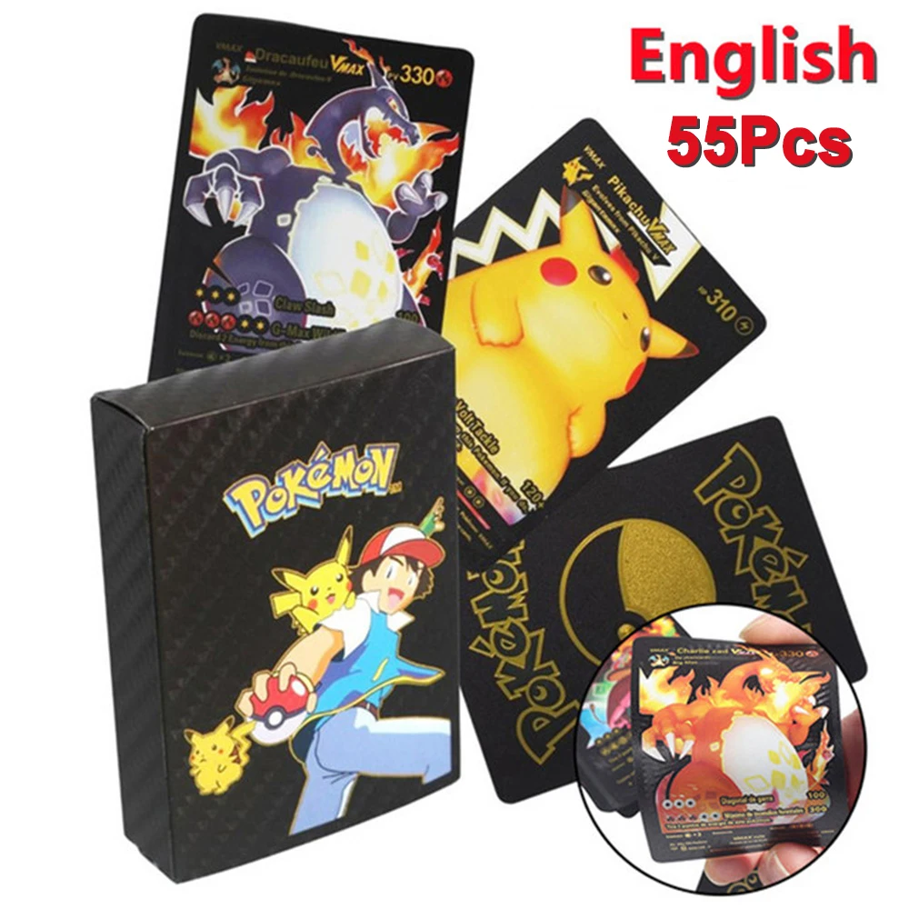 thumbnail image 1 of Cards Metal Gold Black Vmax GX Card Box Mewtwo Charizard Pikachu Rare Collection Battle Trainer Card Children Toys Gift, 1 of 5