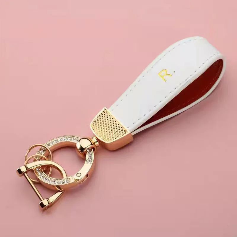R. Leather Car Keychain Gold/Silver Metal Key Chain Ring /Anti-Lost Number  Plate Keyring for Gold/Silver Edge Car Key Case Cover