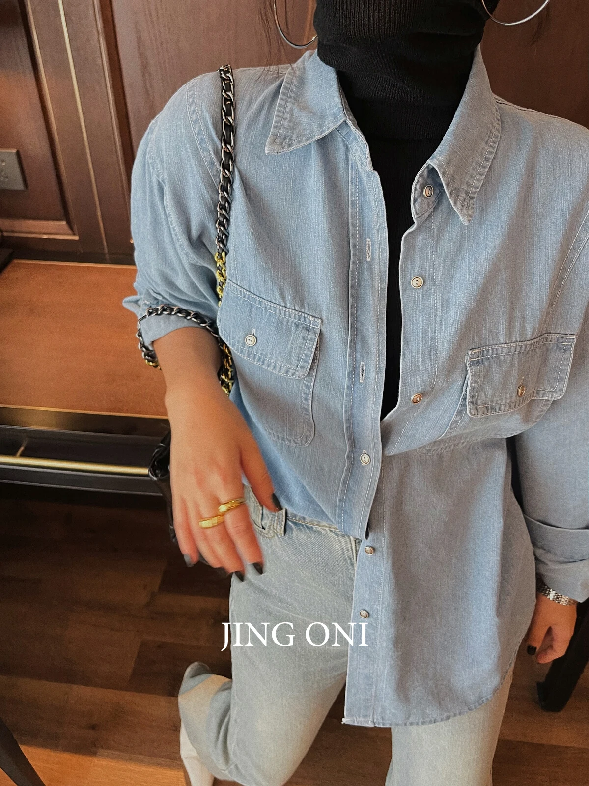 Denim Shirt Blouse 2023 Woman Clothing Korean Style Fashion Vintage Elegant Y2k Autumn Tops Long Sleeve Chic New Crop Dongdaemun women chic letter wash straight jeans autumn basic cotton slim wide leg denim pants for women