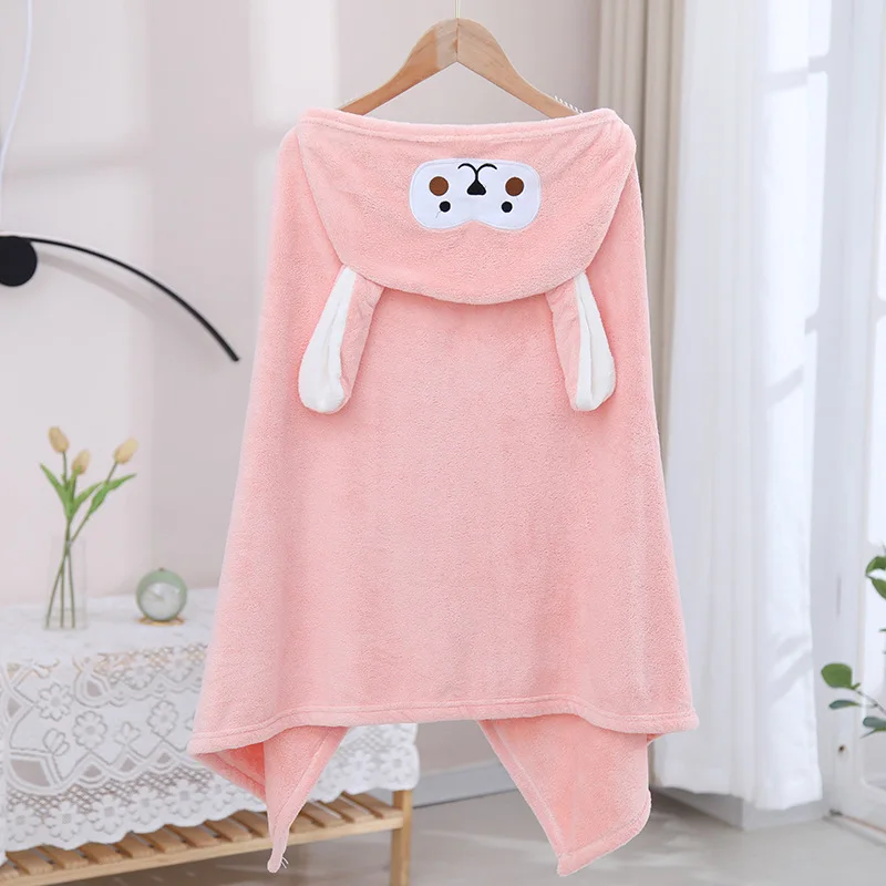 Cute Hooded Baby Absorbent Bath Towel Coral Fleece Children's Cloak Bath Towel Four Seasons Universal Soft Cartoon Bath Towel