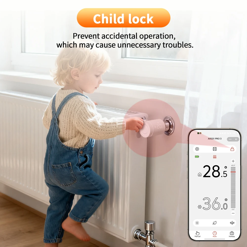 child lock function on radiator thermostat valve
