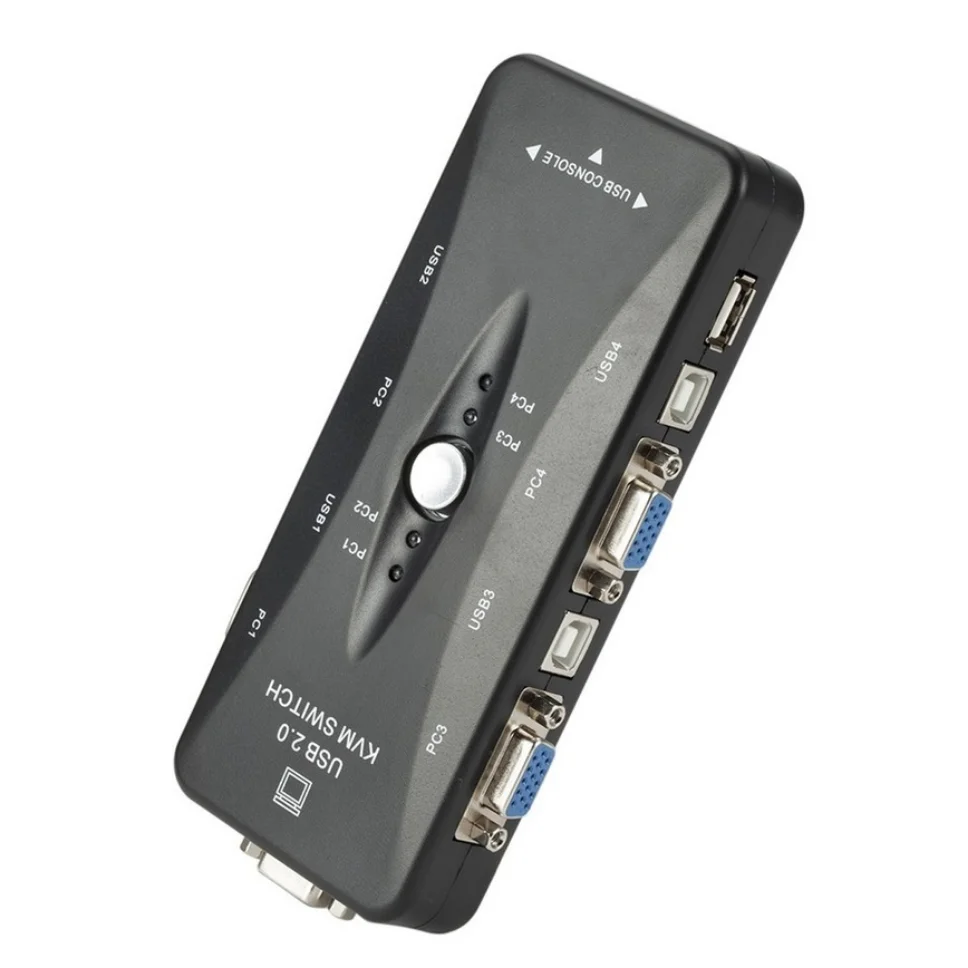Grwibeou 4 포트 KVM 스위치, USB 2.0 VGA 분배기, 프린터 마우스 키보드, 펜드라이브 공유 스위처, 1920*1440 VGA 스위치 박스 어댑터