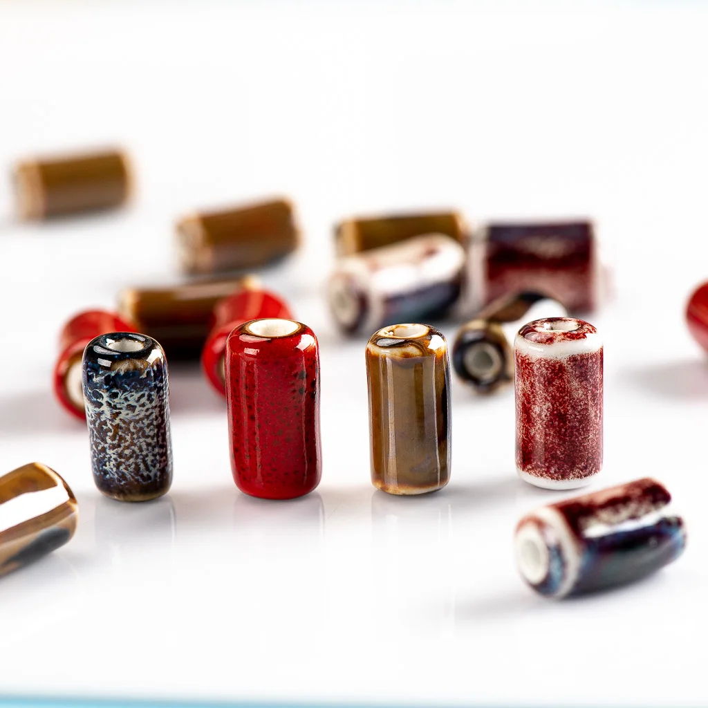 17 mm mehrfarbige zylindrische Keramikperlen, Porzellan, Kunsthandwerk, Schmuck, handgefertigte DIY-Materialien # 92569