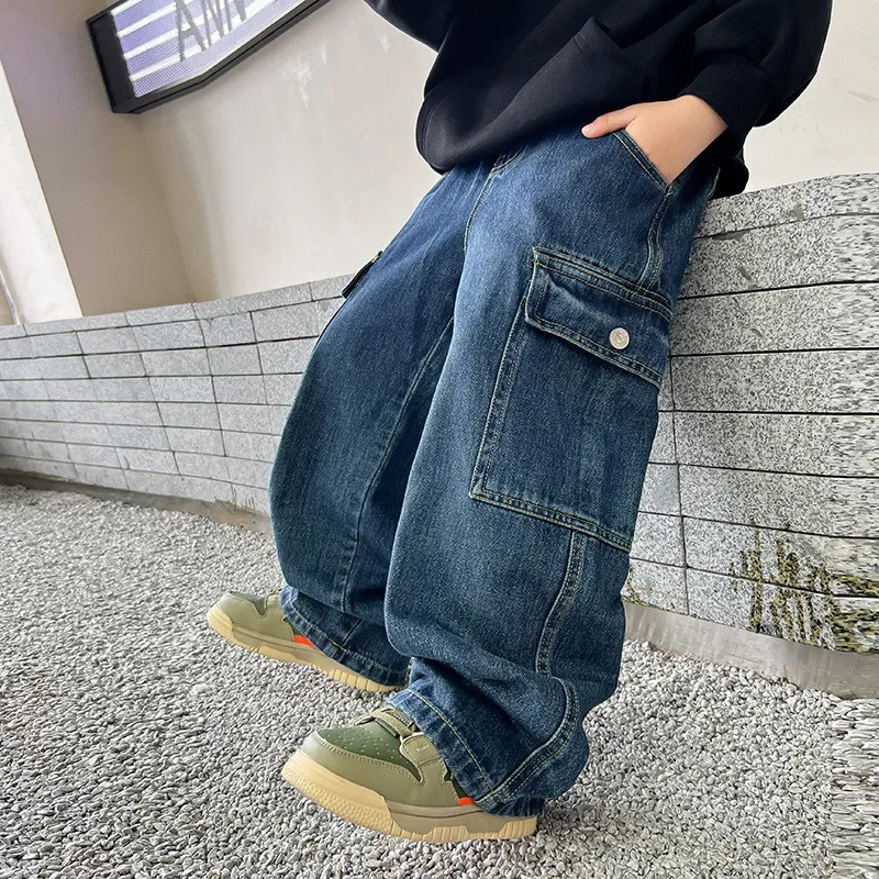 Autumn New Children's Fashion Work Jeans Boys' Korean casual pants high quality boy trouser boys jeans blue jeans