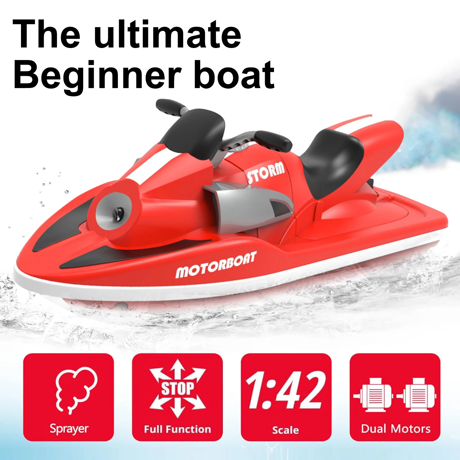 듀얼 모터 고속 리모컨 보트, 어린이 및 성인용 고속 RC 보트, 수영장 및 호수용, 2.4GHz, 4 km/h