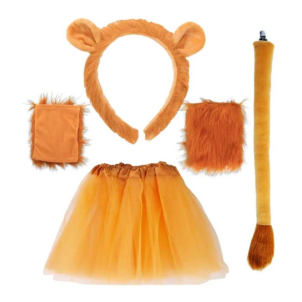 Halloween Animal Costume Accessories Lion Beast Headband Ear Tail Bow Tie Tutu for Children Kids Girls Fancy Dress Up Christmas