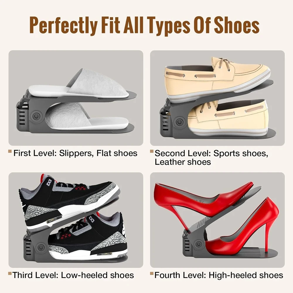 12Pcs Adjustable Shoe Organizer Shoe Support Rack, Space Saving Shoe-Shelf for Closet, Shoe Organizer Shoe Rack for Cabinet 6