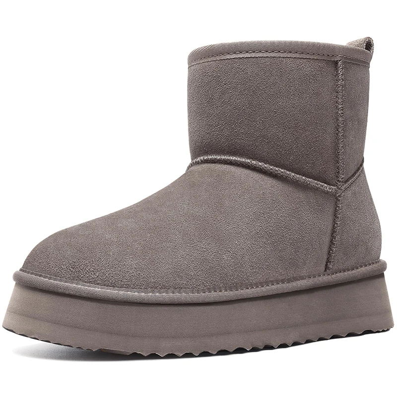 Women Suede Fur Lined Mid Calf Snow Boots