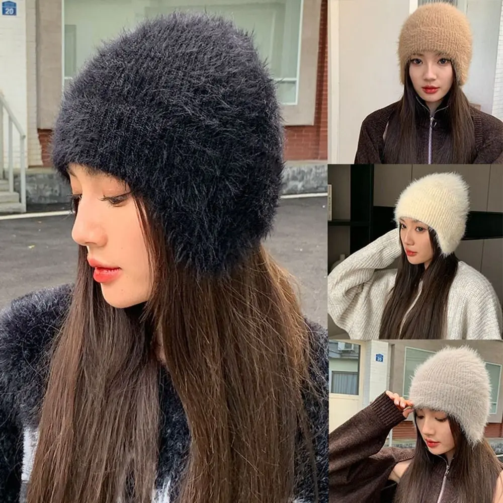 

Unisex Winter Warm Hats New Solid Color Ear Protection Plush Knitted Hats Knitted Bonnet Caps Women Warm Hats