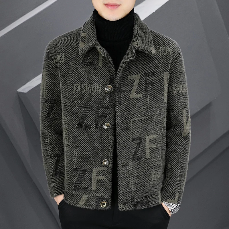 

2022 Autumn Winter Jacket Men Fashion Letter Print Wool Blends Jacket Streetwear Social Windbreaker Casual Business Trench Coat