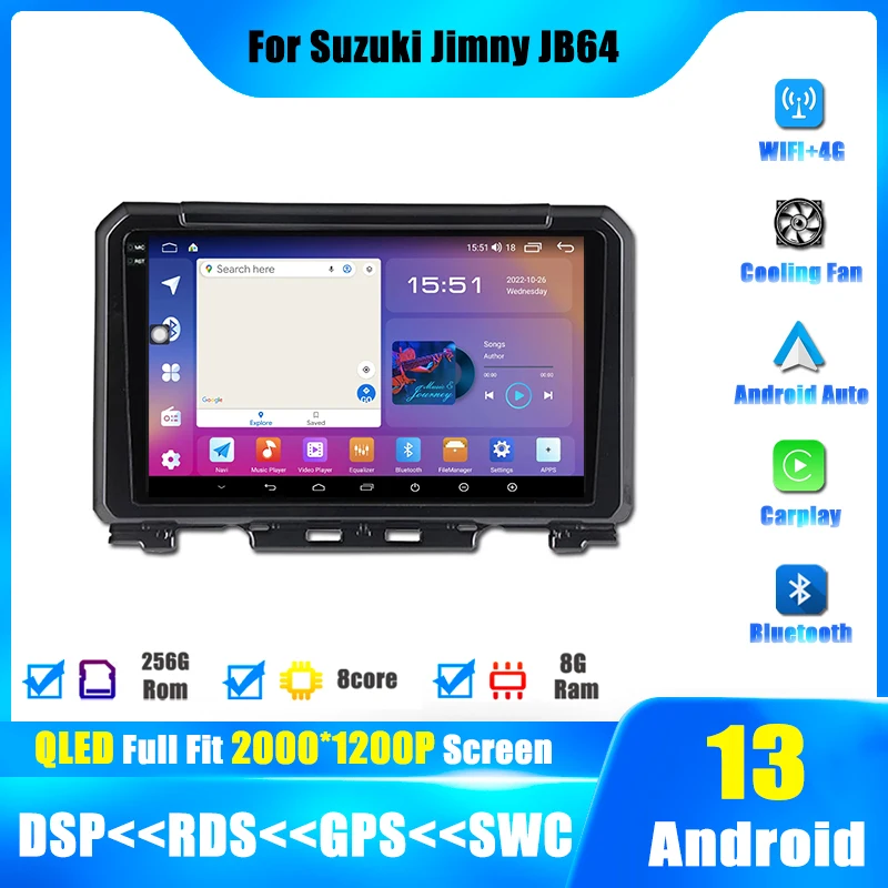 

Автомобильный мультимедийный видеоплеер Android 13 для Suzuki Jimny JB64 2018 - 2020 Carplay GPS Навигация стерео IPS сенсорный экран 4G