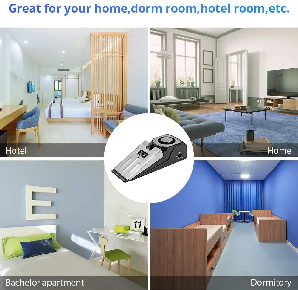 Door Stopper Alarm Portable 120db Wedge Security Floor Door Stop Adjustable Sensitivity for Home Dormitory Traveling 1-10 door stopper