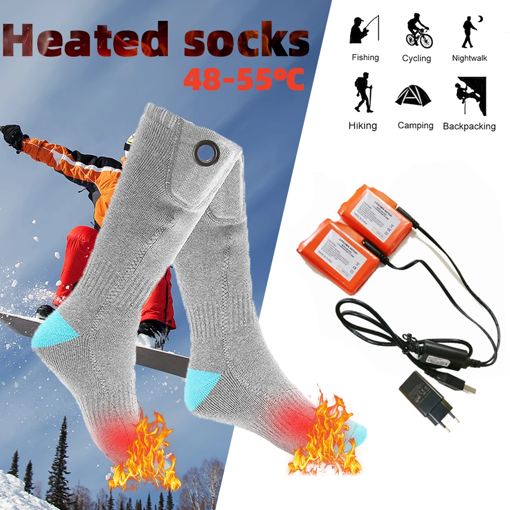 

Heated Socks Women Men 2200mAH Battery Electric Thermal Heated Foot Warmer Skiing Sock Snowmobile Outdoor Sport Ski Socks