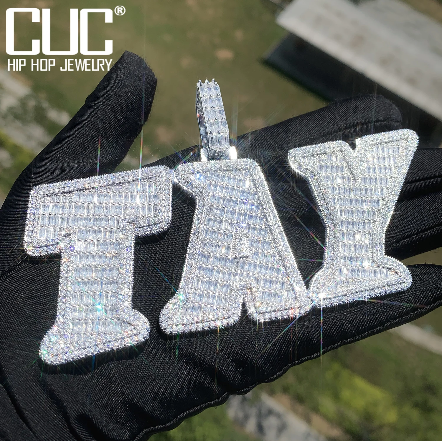 CUC Two Layer Big Letter Pendant Custom Name Necklace For Men Women Gold Silver Color Baguette Zircon Hip Hop Chain Jewelry 2024