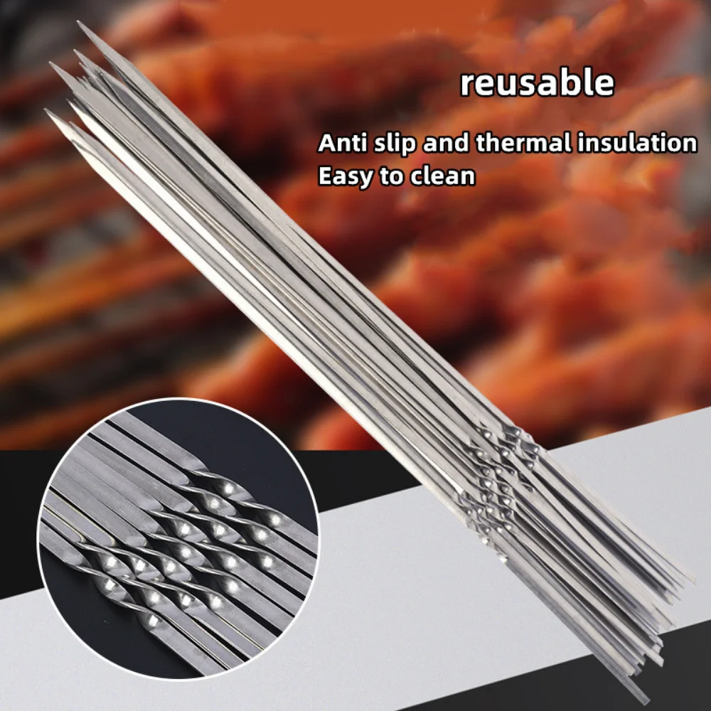 Stainless Steel Barbecue Skewer with Storage Tube Reusable Flat Grill Sticks Kitchen Outdoor Camping Gadgets BBQ Accessories barbecue skewers barbecue tools