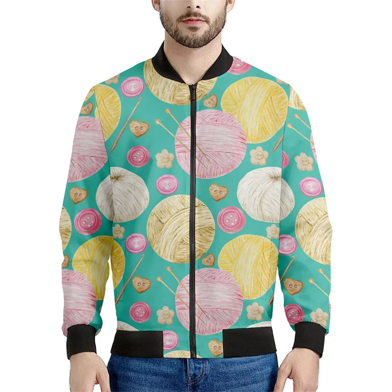 thumbnail image 1 of Chaquetas con estampado 3D de bolas de lana de colores para hombres y niños, sudadera de primavera y otoño, chaqueta bomber informal con cremallera, abrigo, 1 of 5