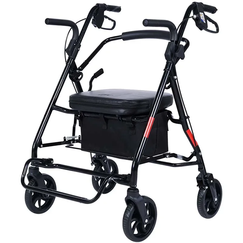 Armrest Folding Can Sit Walking Stick Chair Mobility Aids Portable Travel Elderly Trolley Shopping Four-wheeled Walking Cart 5